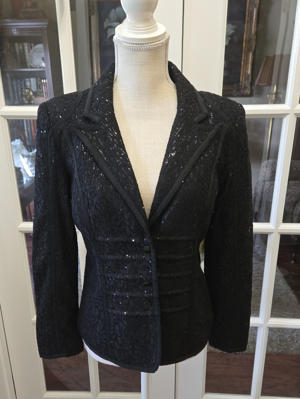 Reba Black Lace Sequin Fitted Blazer